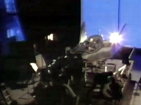 Ekipa podczas filmowania kokpitu Batwinga na tle niebieskiego ekranu